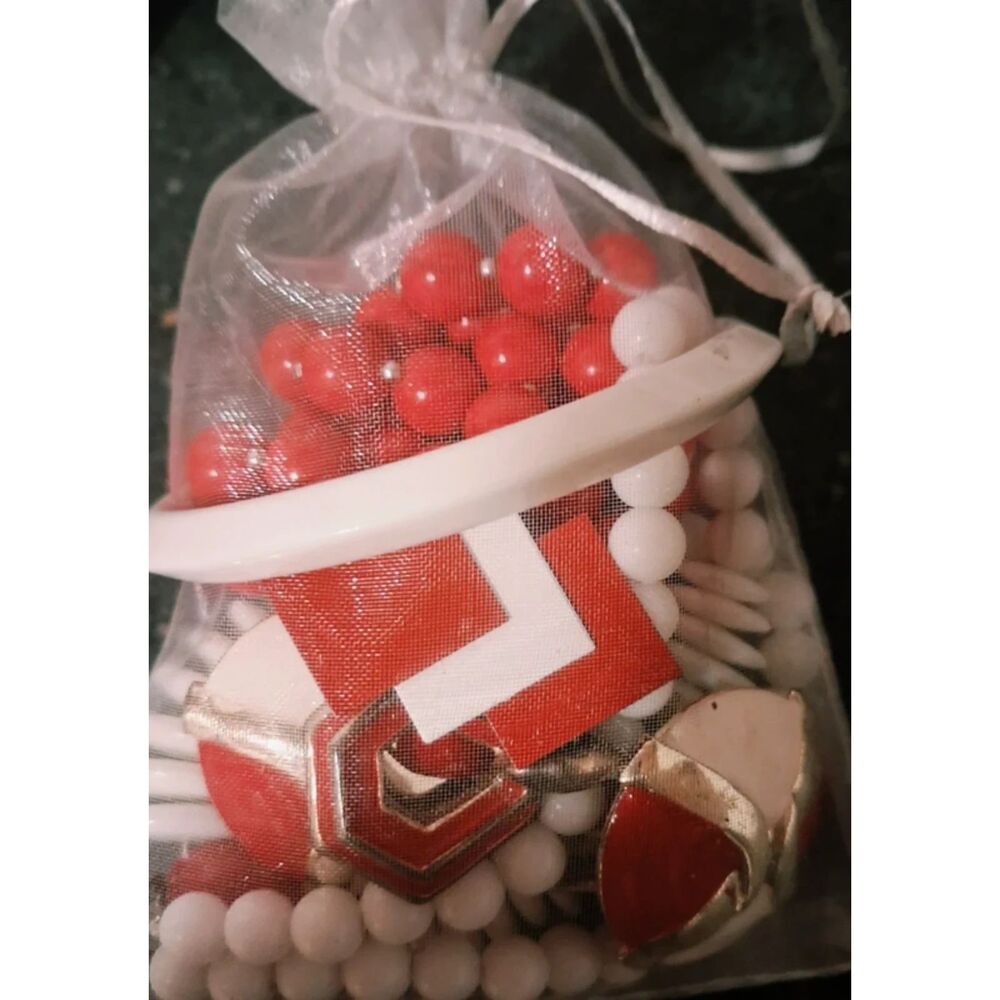 VTG Mad Men Red White Jewelry Lot DON LIN NY Office Chic 1950s Earring Set